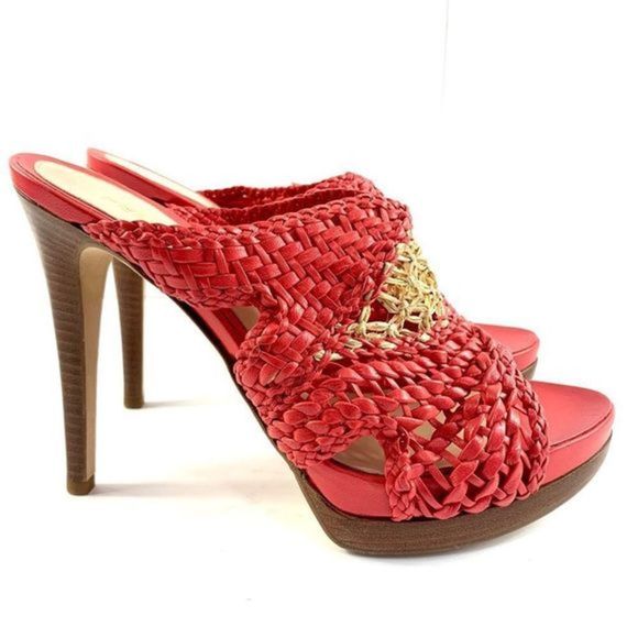 FENDI NWB Women’s 38.5 US 8 Red/Cream Leather Open Toe/back SlipOn Slide Sandal - Picture 4 of 13